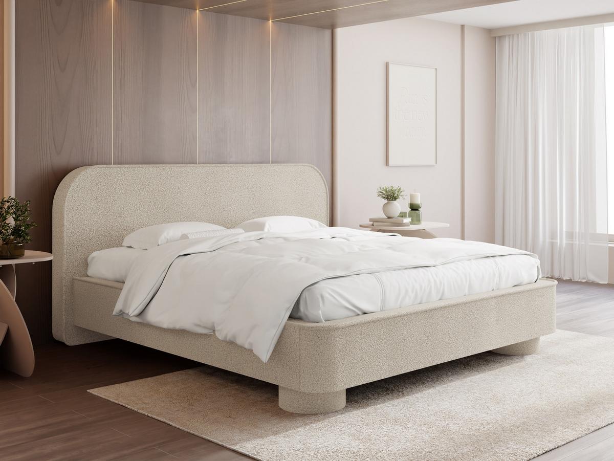 POLSTERBETT Aurora mit Bettkasten, Lattenrost & gepolsterten Füßen in Beige Boucle 140x200 cm - Beige/Birkefarben, Textil/Metall (140/200cm) - WFL GROUP