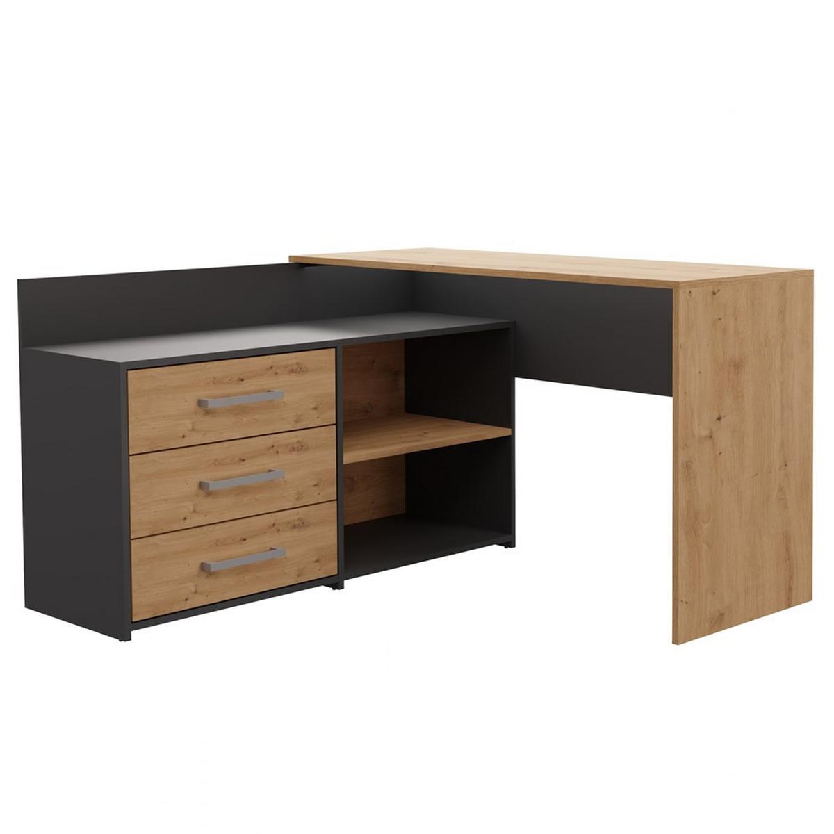 SCHREIBTISCH Anthrazit, Eiche Artisan 120/76/50 - Eiche Artisan, Holzwerkstoff (90/50/76cm) - RAUMHIRSCH FURNITURE