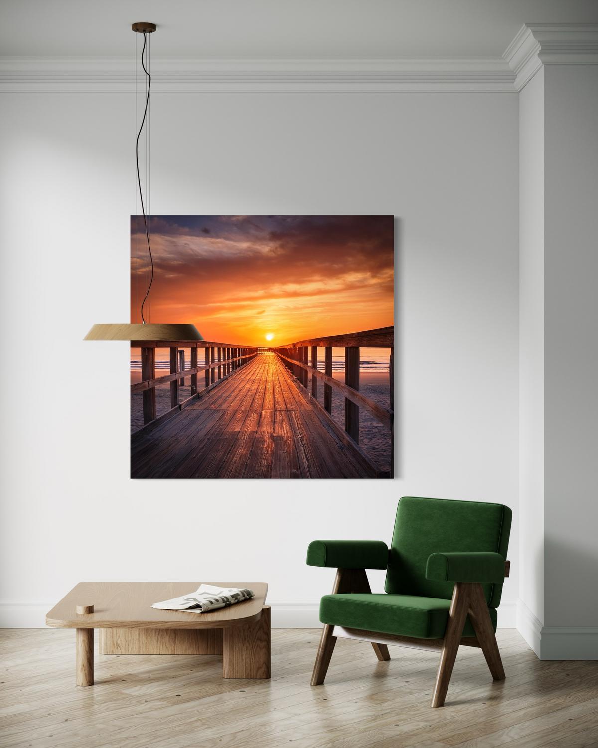 WANDBILD plattform am meer - Orange, Textil (30/30cm) - Feeby