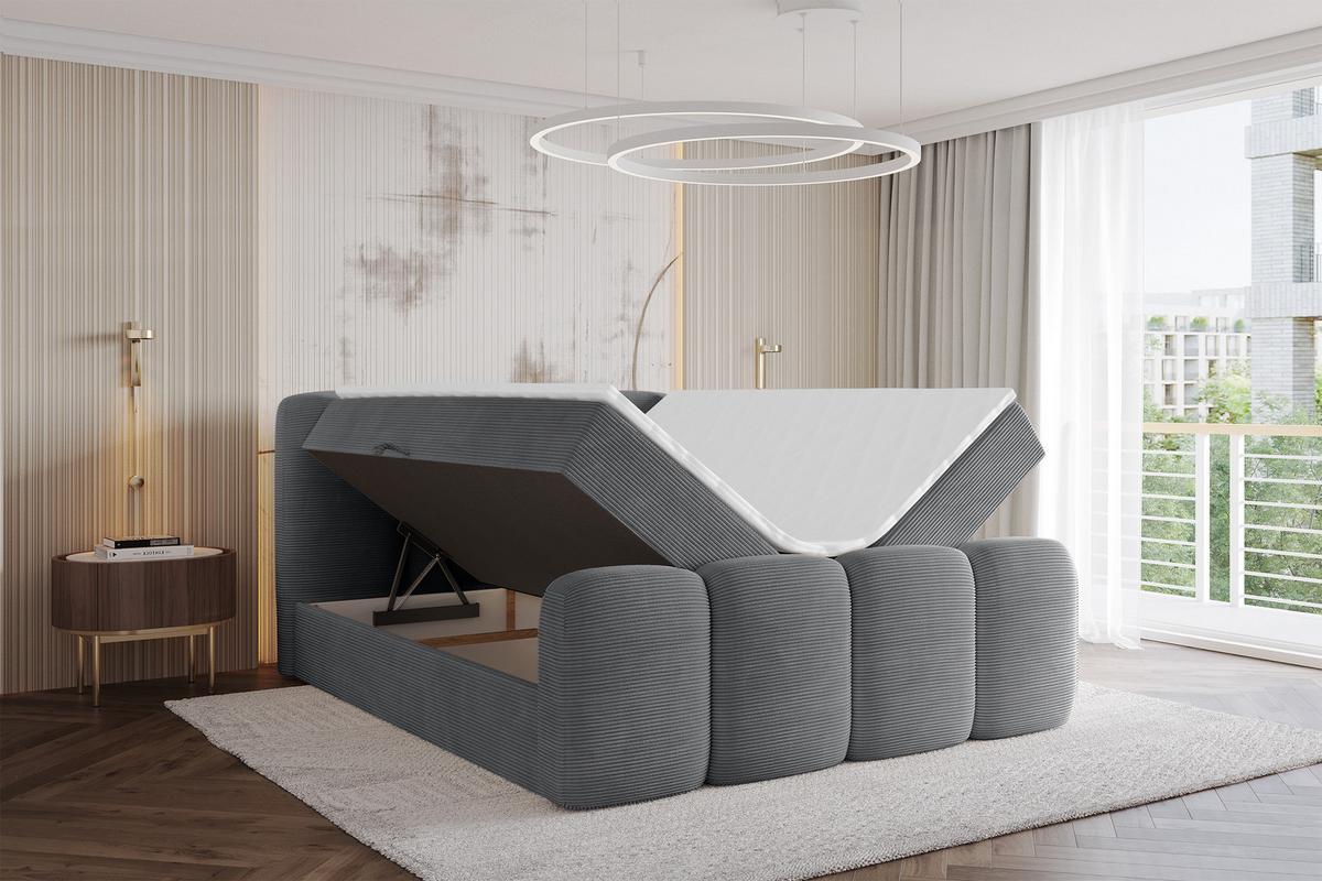BOXBETT mit Matratze H4 und Lattenrost - NINA-Z - 180x200 cm Poso - Dunkelgrau - Taupe, Holzwerkstoff (180/200cm) - ALTDECOR