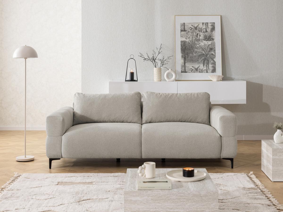 3-SITZER-SOFA Cardea in Bubble-Optik aus weichem Taupe Strukturstoff mit hohem Sitzkomfort - Taupe/Schwarz, Holz/Textil (217/80/97cm) - S-Style Möbel
