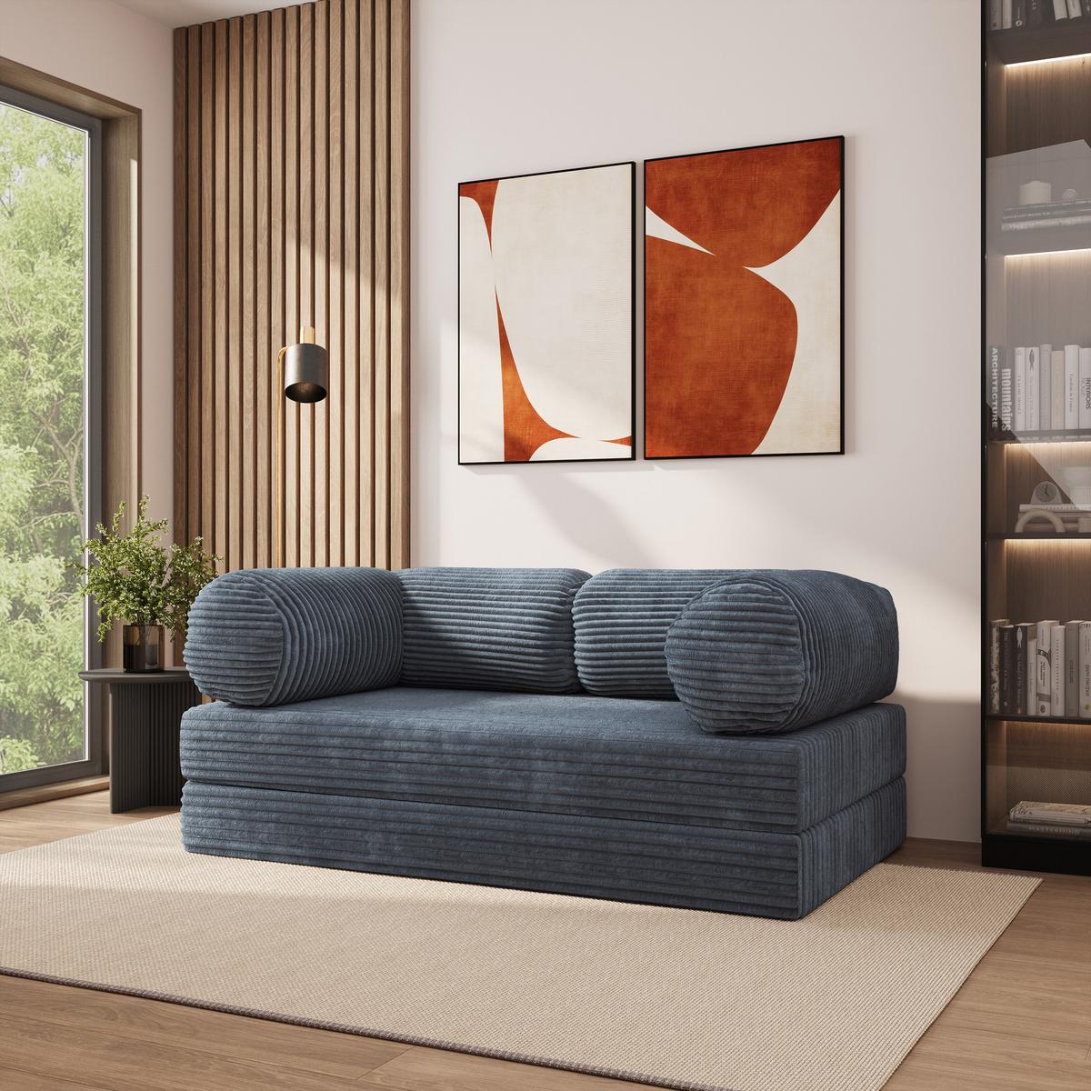 BETTSOFA ALVIO aus Schaumstoff Kordstoff Grau Schlaffunktion - Blaugrau, Textil (170/68/80cm) - MASSENO