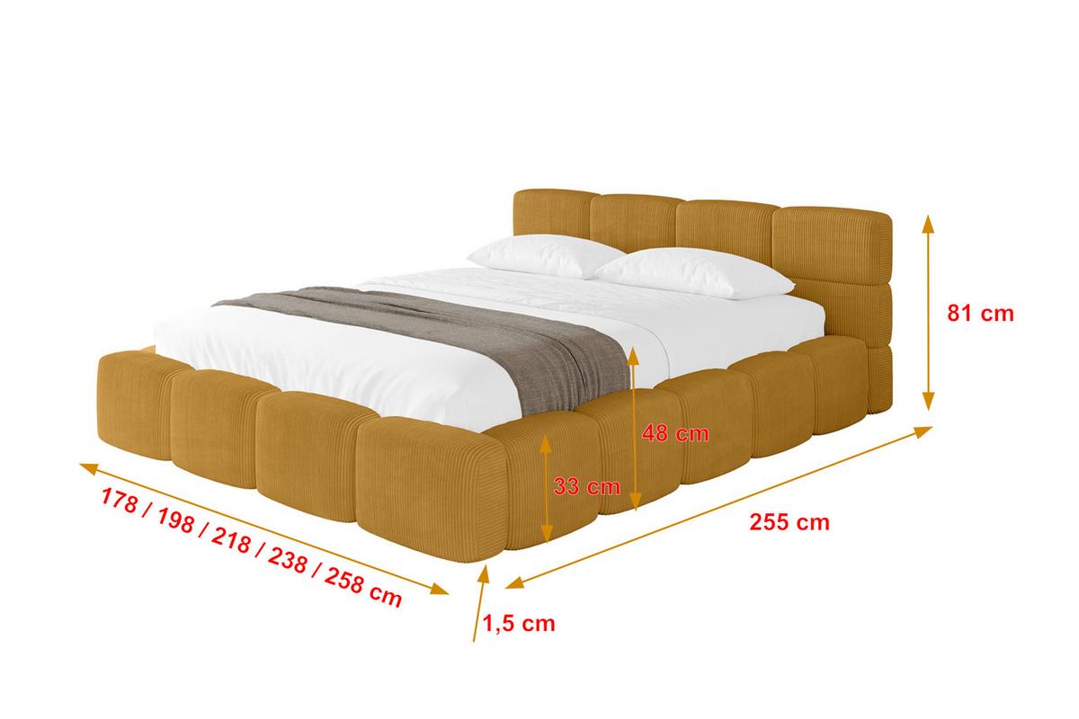 POLSTERBETT mit Bettkasten und Lattenrost, Bett mit Kopfteil, Boxbett ohne Matratze, Doppelbett mit Stauraum - NATA-v1 200x200 Senfgelb - Kupferfarben, Holzwerkstoff/Textil (200/200cm) - ALTDECOR