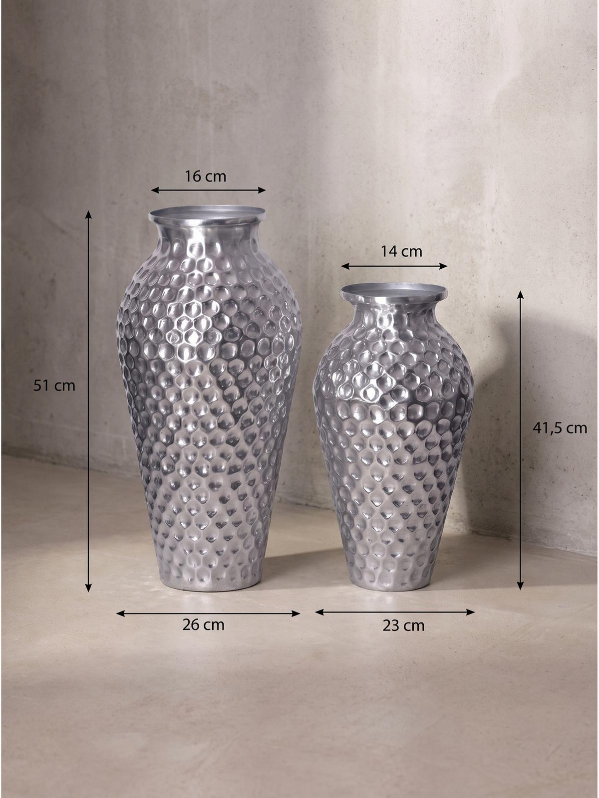 VASEN 2er-Set MANTOVA, Aluminium, handgefertigt, Silber, Ø 26 x 51 cm - Silberfarben, Metall (51cm) - KADIMA DESIGN