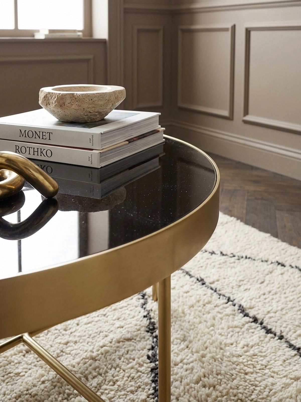 COUCHTISCH Oval in Schwarz/Gold, Glasplatte mit filigranem Metallgestell, Maße 110x56 cm - Goldfarben, Glas/Metall (56/110/40cm) - KADIMA DESIGN