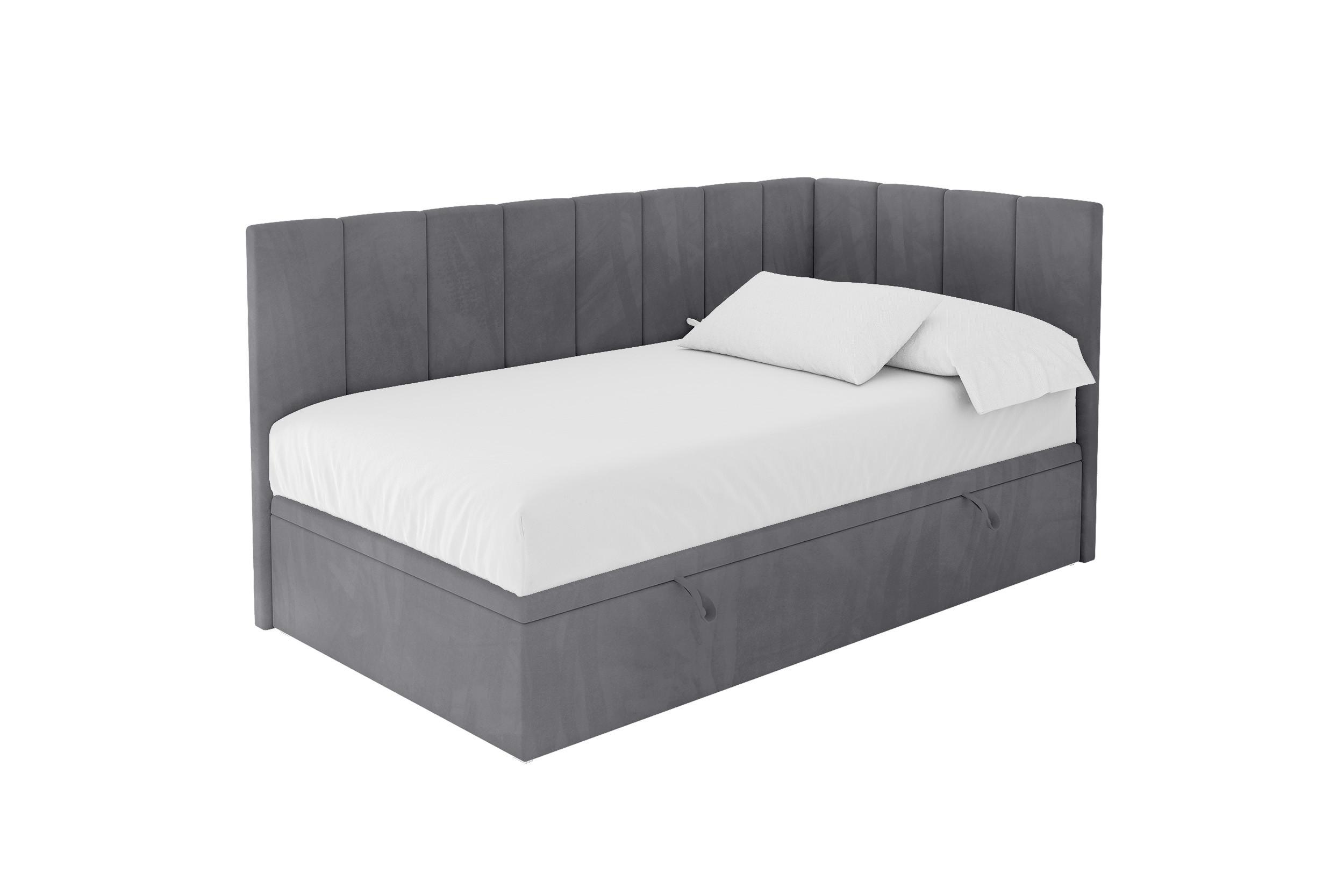 EINZELBETT Jugendbett mit Bettkasten Links, mit Matratze - LOVY 80x200 Dunkelgrau - Dunkelgrau, Holzwerkstoff/Textil (80/200cm) - ALTDECOR