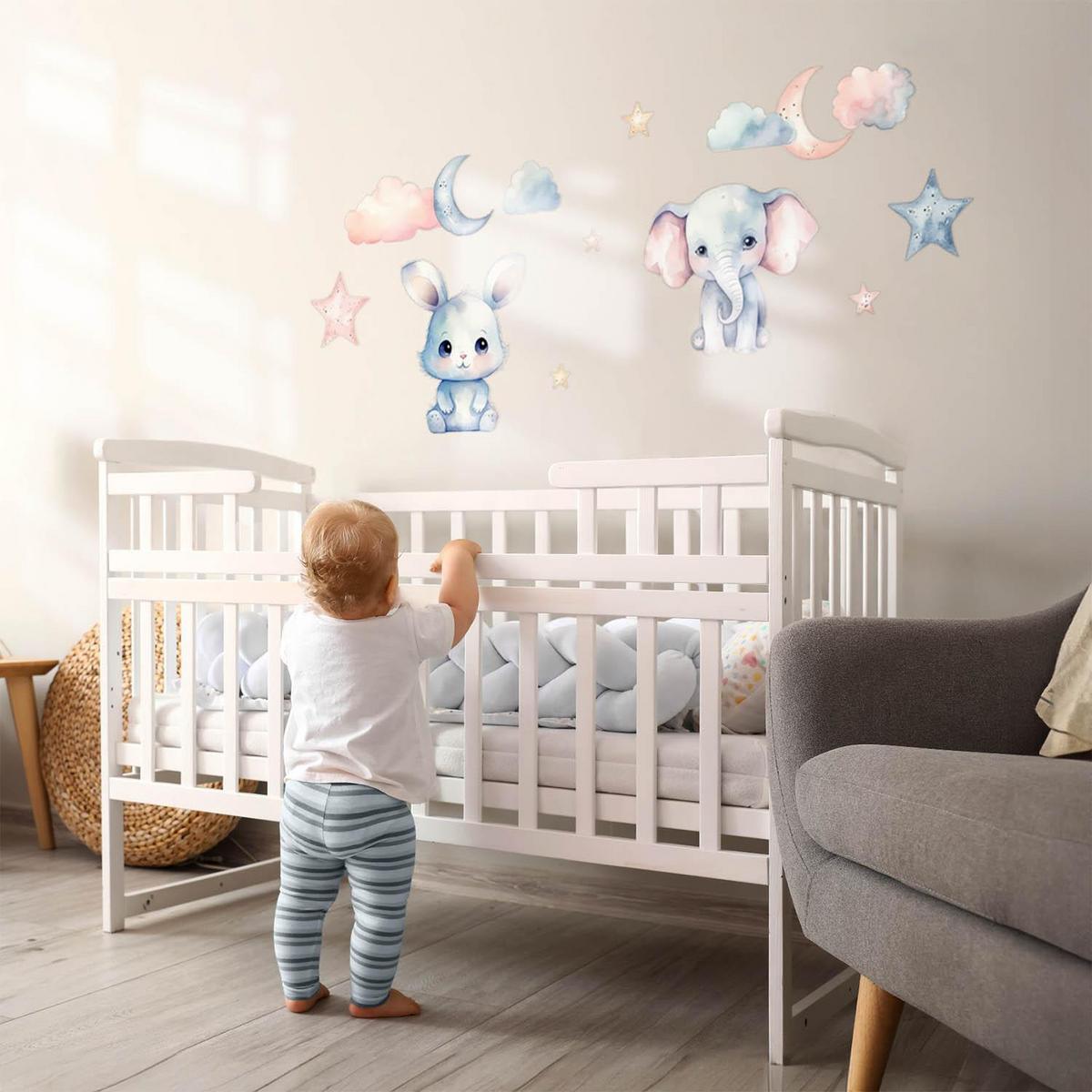 WANDAUFKLEBER 130x224cm - Pastellfarbene Tiere - Multicolor, Kunststoff (130/224/0.1cm) - Wallfluent