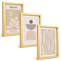 BILDER SET 3er Set - 20x30 cm Goldrahmen - Stilvolle abstrakte Beigetöne - Goldfarben, Kunststoff (20/30cm) - TULUP