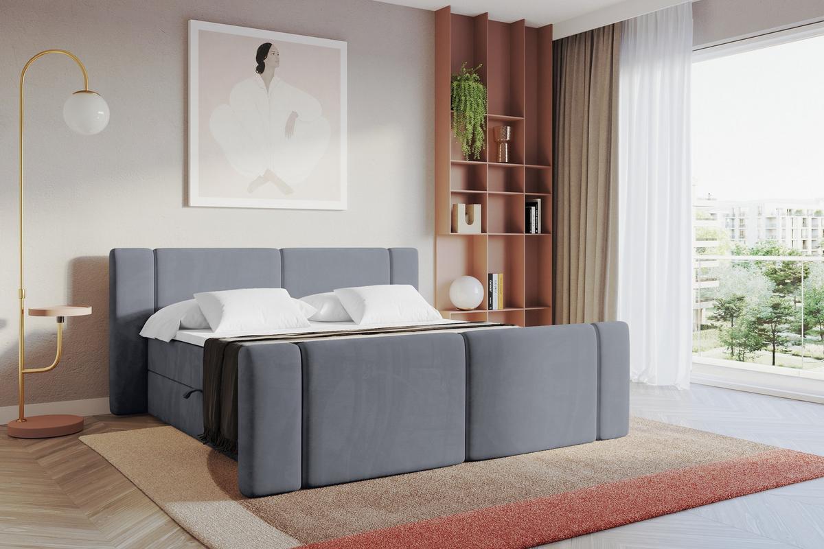 BOXBETT mit Matratze H3 - EVON Zanozek - 180x200 cm Grau - Grau, Holzwerkstoff (180/200cm) - ALTDECOR