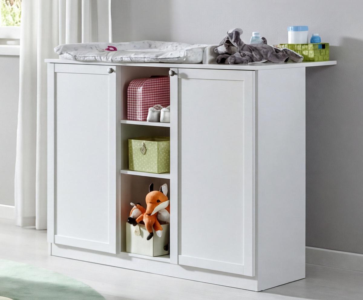 BABYZIMMER-SET 2-teilig: Babybett & Wickelkommode mit Soft-Close-Funktion, Landhausstil Weiß / 22800 - Silberfarben/Weiß, Holzwerkstoff/Metall (76/83/146cm) - luma-home