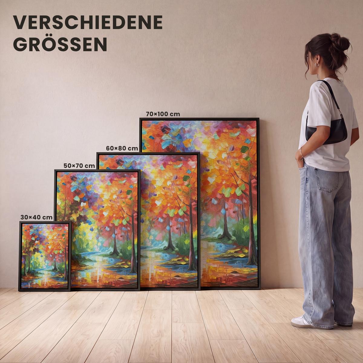 LEINWAND Bilder mit Rahmen - Landschaft - Wald - Farben - Natur - 50x70 - Multicolor, Textil (50/70cm) - MuchoWow