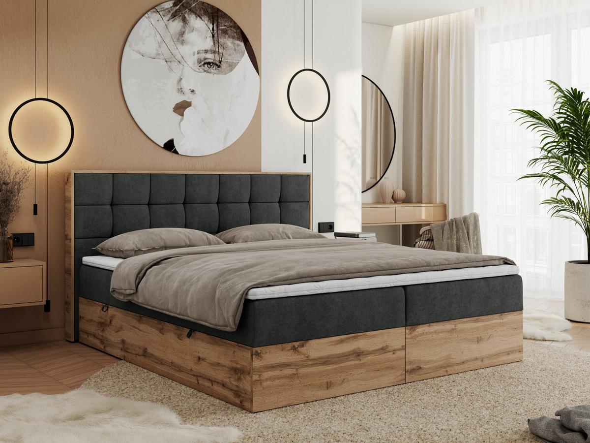 BOXBETT ALBERO 1 - 160/200 Dunkelgrau Struktur - H4 - Dunkelgrau, Holz/Textil (160/200cm) - MKS