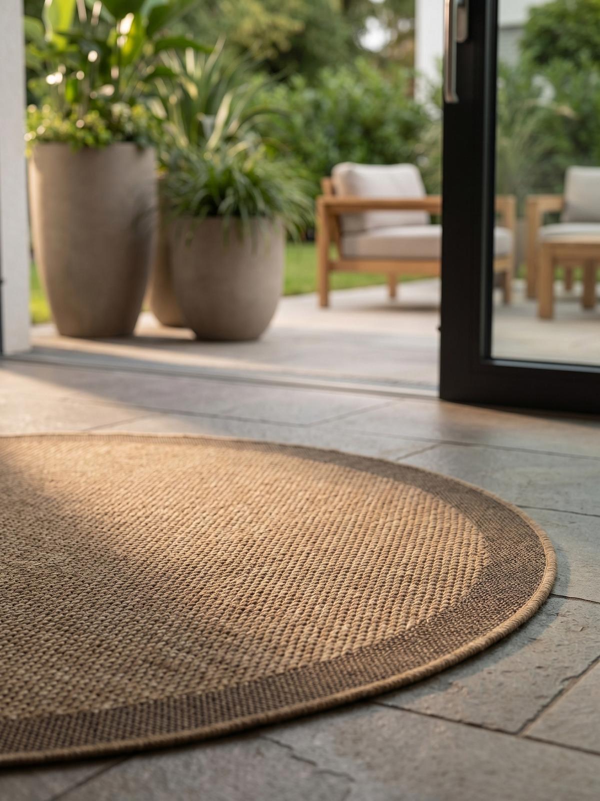 TEPPICH Outdoor ARLBERG in Beige, in Jute-Optik, aus Polypropylen, Ø 80 cm - Beige, Textil (80/80cm) - KADIMA DESIGN
