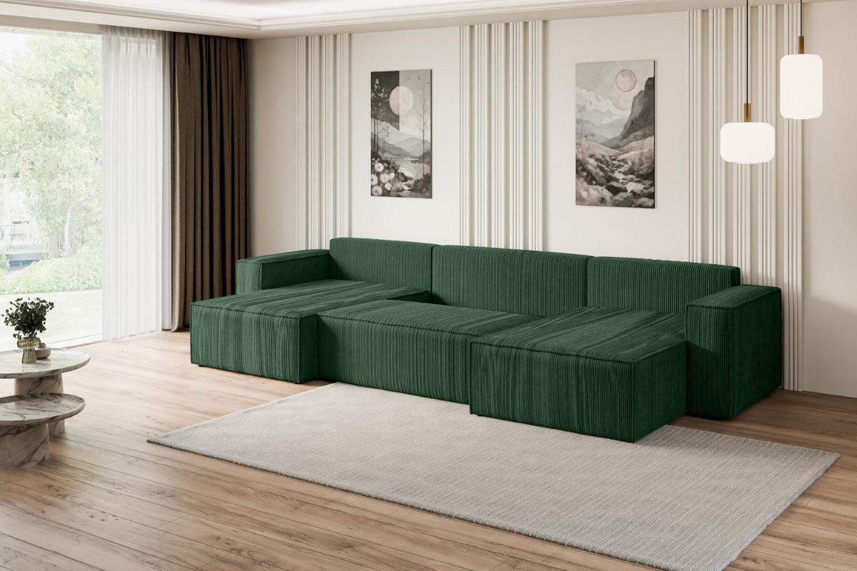 WOHNLANDSCHAFT mit Schlaffunktion und Bettkasten CELTIC-XLU - 377x143x83 cm Grün Cord - Schwarz/Grün, Holzwerkstoff/Kunststoff (377/83/143cm) - ALTDECOR