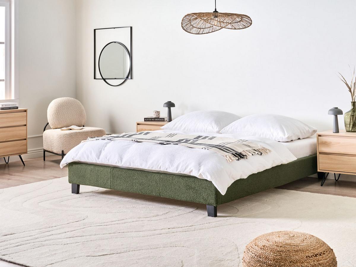 BETT 160/200 cm Dunkelgrün Roanne - Dunkelgrün/Braun, Textil (160/200cm) - Beliani