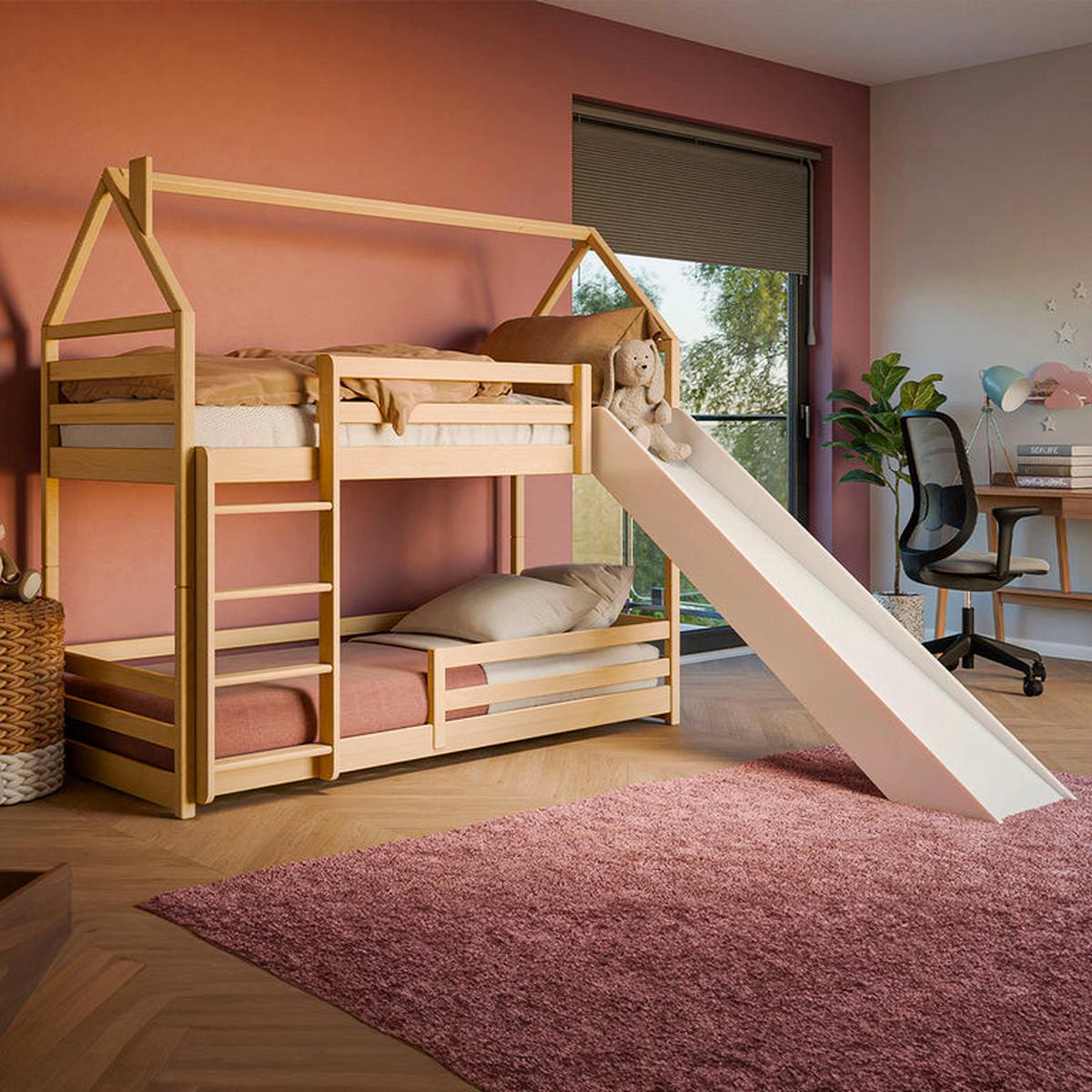 HAUSBETT 90/190 Aurélien Holz und Weiß - Weiß/Kieferfarben, Holz (90/190cm) - Petits-meubles