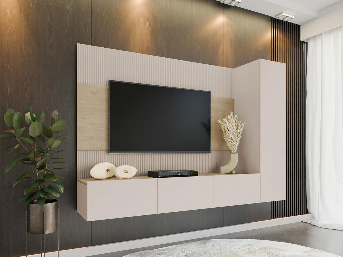 WOHNWAND Deromi VI - Beige, Holzwerkstoff (220/150/38cm) - MIRJAN24