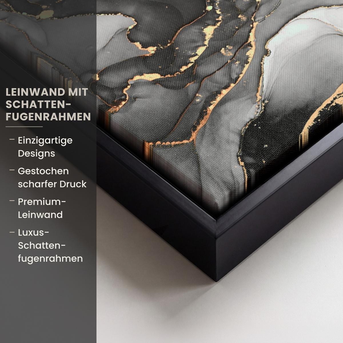 LEINWAND Bilder mit Rahmen - Grau - Luxus - Gold - Marmor - 30x20 - Dunkelgrau, Textil (30/20cm) - MuchoWow