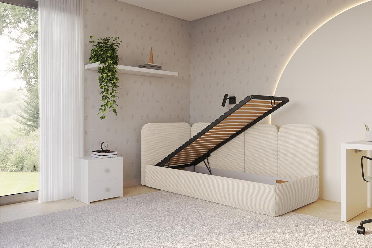 EINZELLBETT Jugendbett mit Bettkasten, Rechts - VELY 80x200 Beige - Kaschmir, Holzwerkstoff/Textil (80/200cm) - ALTDECOR