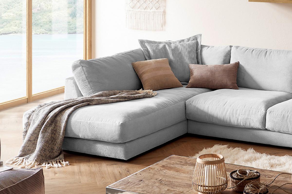WOHNLANDSCHAFT MADELINE Hellgrau Cord - Hellgrau/Schwarz, Kunststoff/Textil (425/86/224cm) - KAWOLA