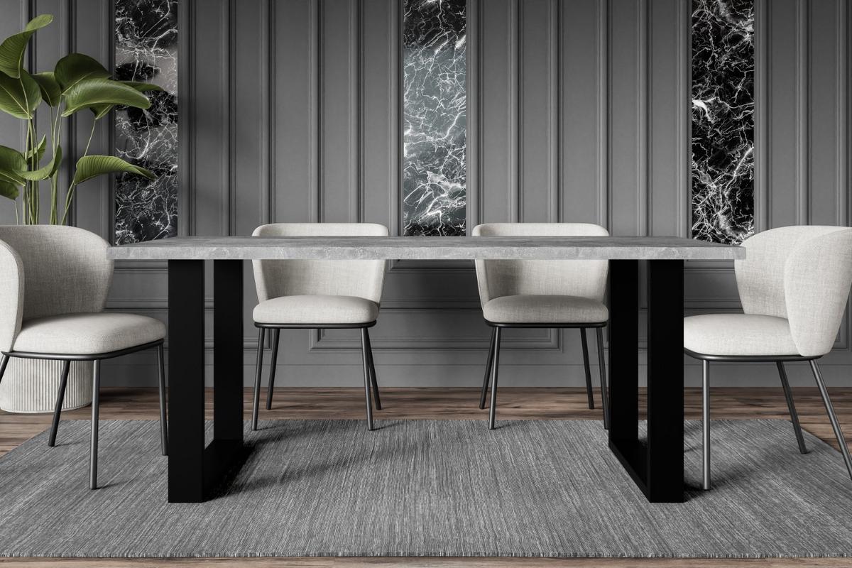 ESSTISCH 160x90x75 cm - Betonoptik / Schwarz - KLYN U - Grau, Holzwerkstoff (160/90/75cm) - ALTDECOR