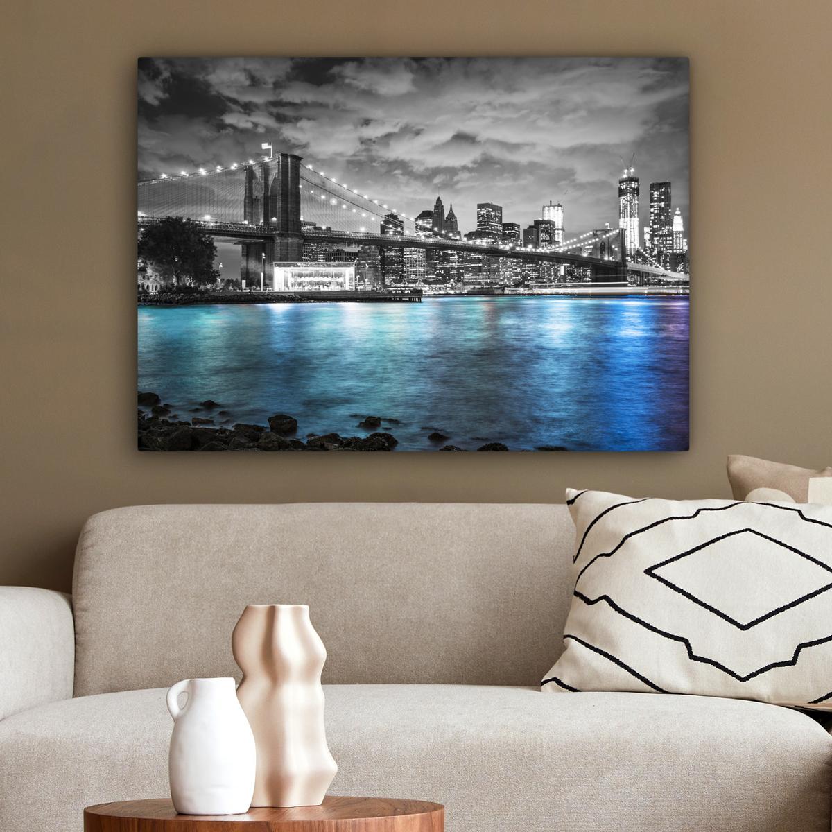 LEINWANDBILD New York - Skyline - Stadt - Blau Wandbilder 80x60 cm - Blaugrau, Textil (80/60cm) - MuchoWow