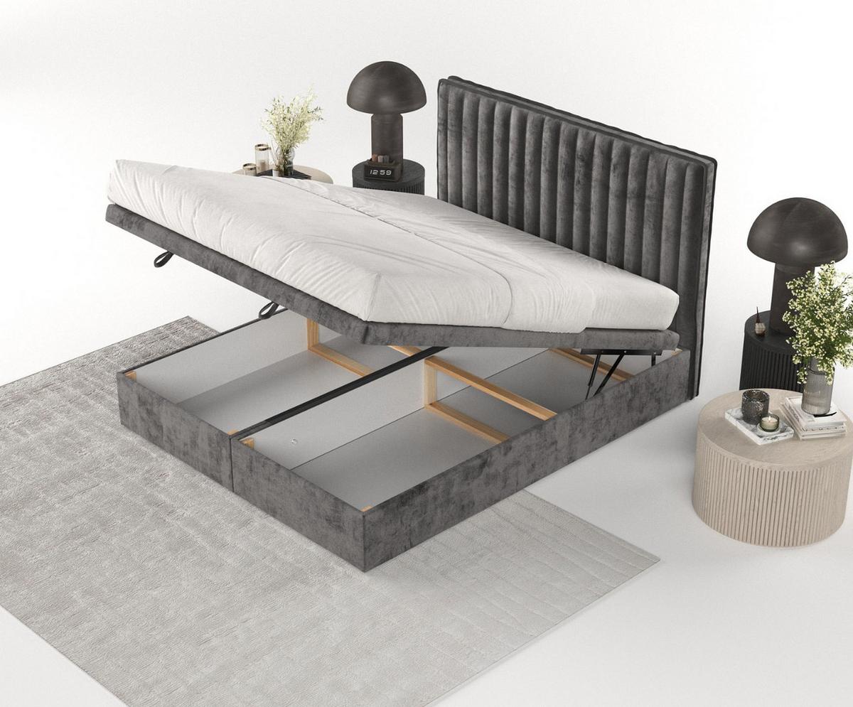 POLSTERBETT Keva mit Stauraum 160/200 cm Stahl im Lotta Stoff - Graphitfarben/Schwarz, Holz/Holzwerkstoff (160/200cm) - AltaBeds