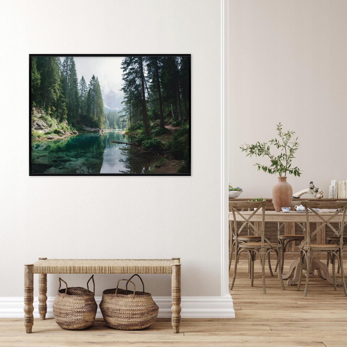 BILDER mit Rahmen Wald Fluss Grün 100x70 cm - Multicolor, Holzwerkstoff (100/70cm) - Wallarena