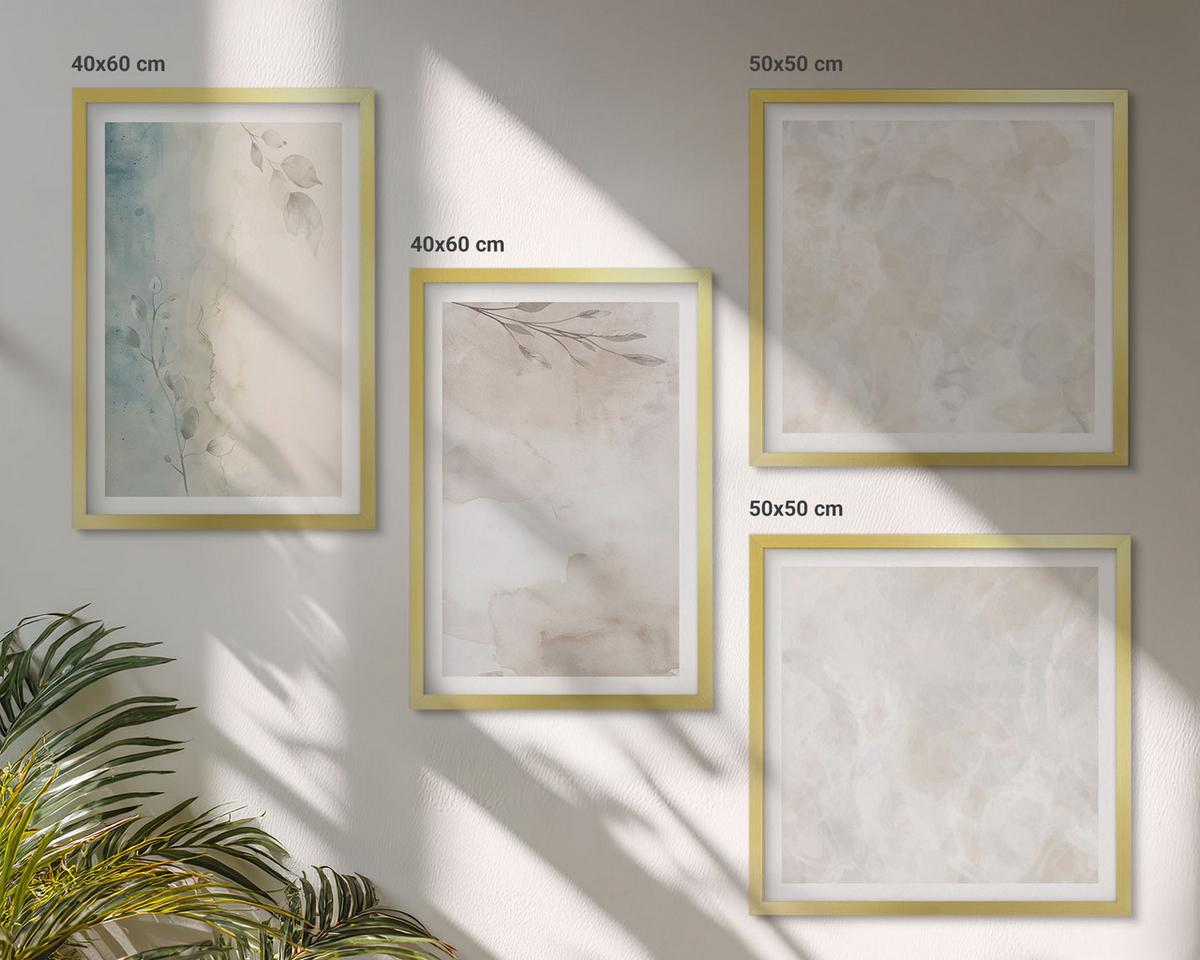 BILDER SET 4er Set - 50x50 cm & 40x60 cm Goldrahmen - Aquarellmalerei-Textur - Goldfarben, Kunststoff (50/50cm) - TULUP