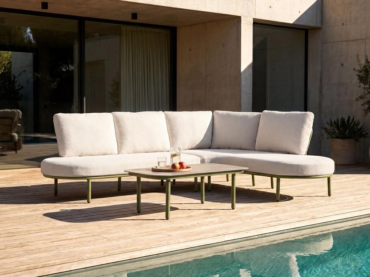 GARTENSOFA mit Tisch 4-Sitzer Metall Grün Pollina - Beige/Grün, Metall (238/77/162cm) - Beliani