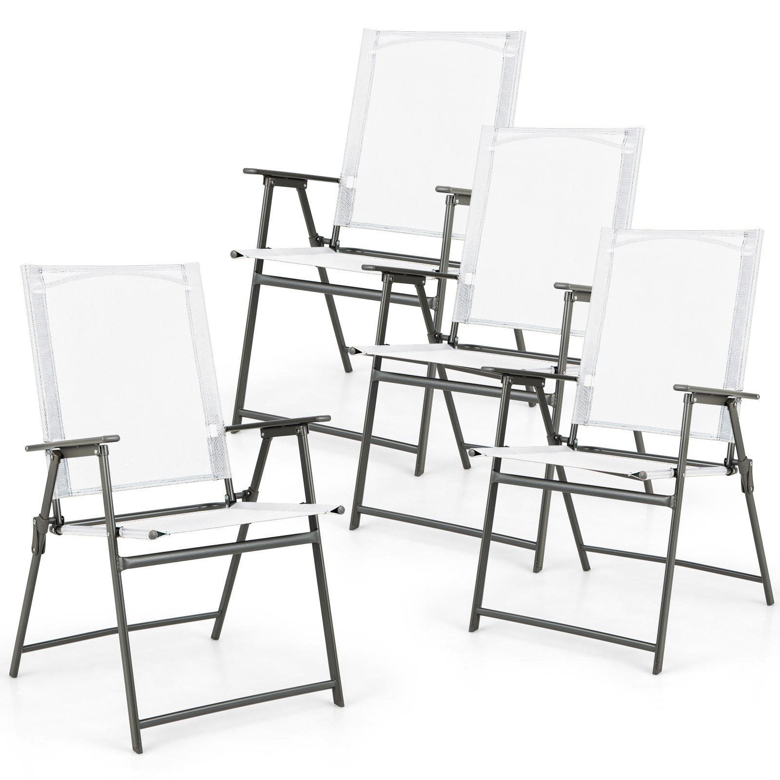 TERRASSENSTUHL Weiß (4-teilig) - Weiß, Metall (62/69/58cm) - COSTWAY