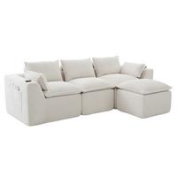 3-SITZER-SOFA aus chenille, mit fußhocker und getränkehalter - Beige, Textil (256/75/161cm) - Urban Meuble