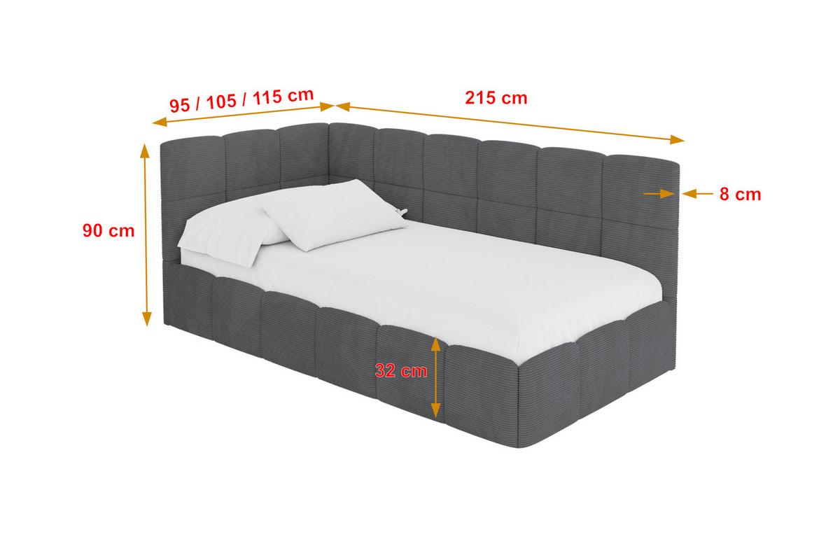 EINZELBETT Jugendbett mit Bettkasten Rechts, ohne Matratze - LIVY 90x200 Dunkelgrau - Graphitfarben, Holzwerkstoff/Textil (90/200cm) - ALTDECOR