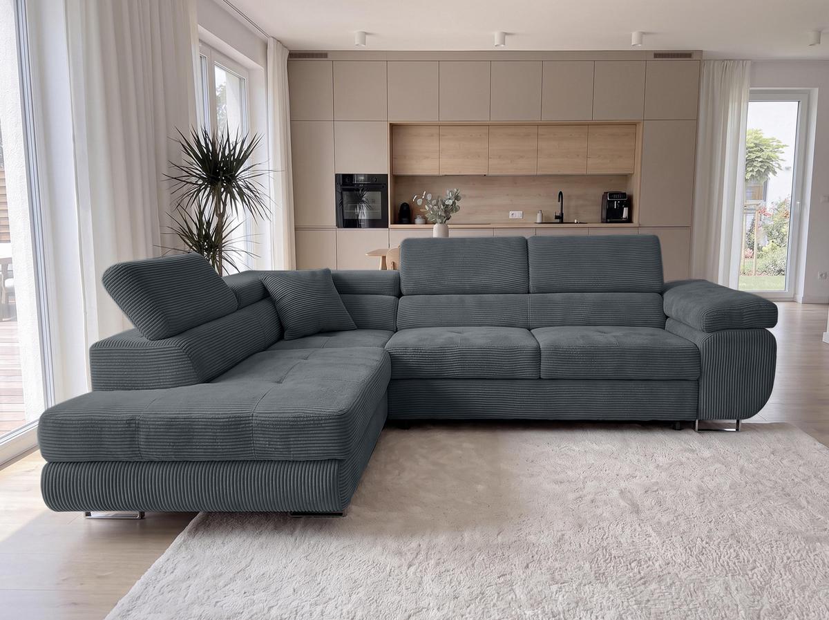 ECKSOFA L Form Konak Dunkelgrau 276/201/90 cm Links mit Schlaffunktion - Dunkelgrau/Silberfarben, Textil/Metall (203/276cm) - AX Living