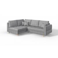 ECKSOFA Lorine Mikrofaser Grau - Hellbraun/Dunkelblau, Buchenholz/Textil (231/161cm) - S-Style Möbel