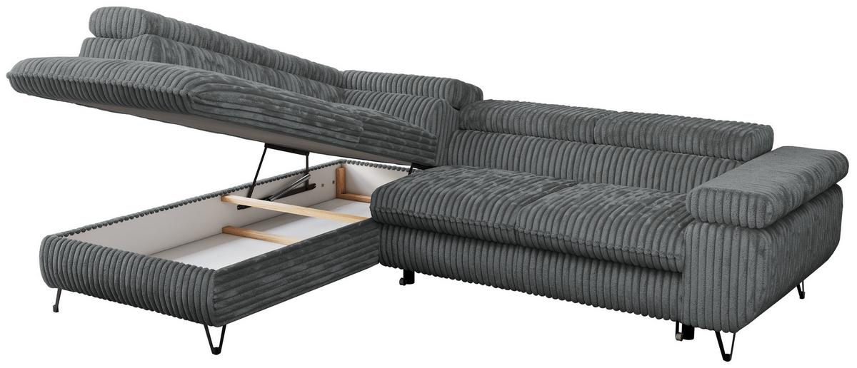 ECKSOFA PEDRO L Dunkelgrau Cord - Links Seite - Dunkelgrau/Schwarz, Textil/Metall (208/273cm) - MKS
