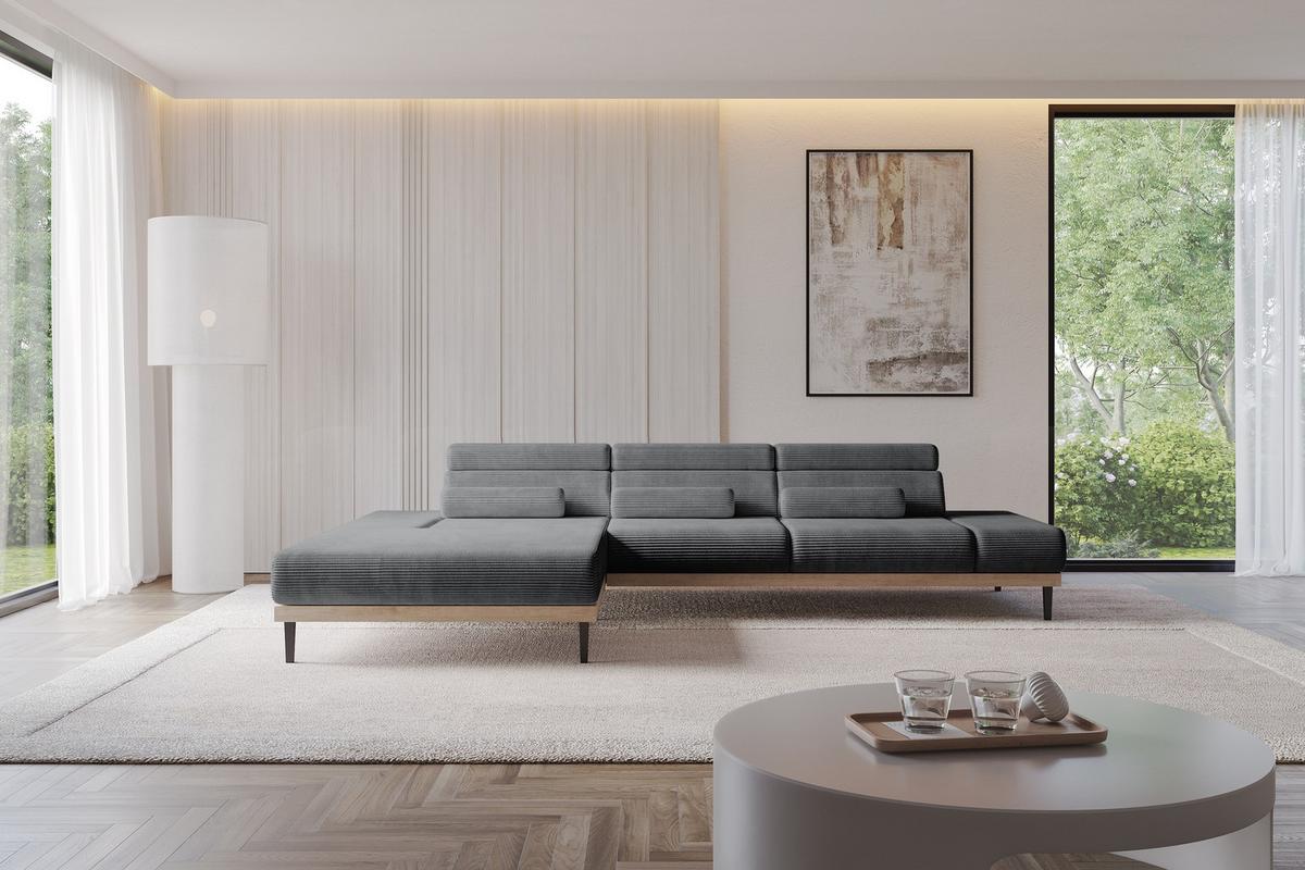 ELEKTRISCHES ECKSOFA Links MONA 316x205x85 Dunkelgrau Cord - Dunkelgrau, Holzwerkstoff/Textil (316/205cm) - ALTDECOR