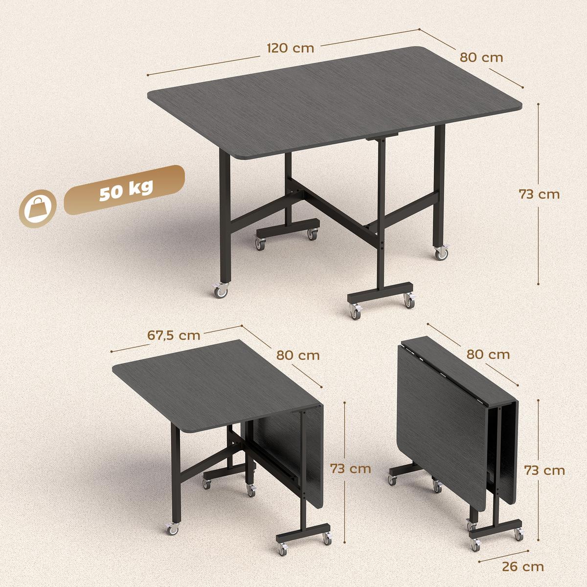 ESSTISCH klappbar aus Spanplatte Stahl Schwarz - Schwarz, Holzwerkstoff (120/80/73cm) - HOMCOM