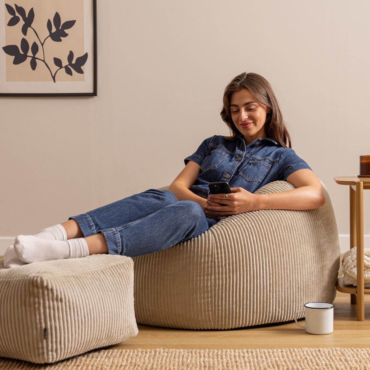 SITZSACK mit Hocker Kingston XXL - Beige, Textil (92/52/92cm) - icon
