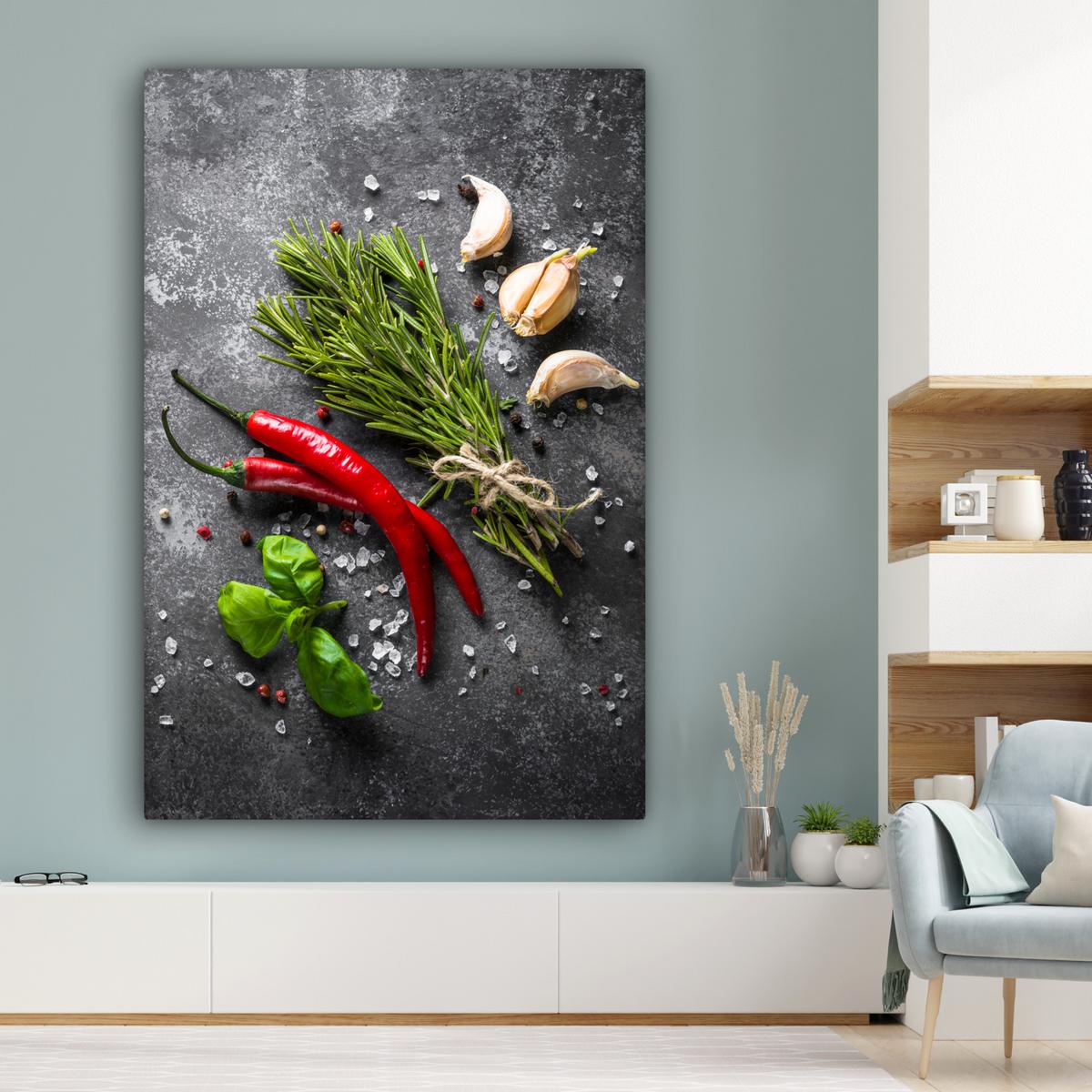 LEINWANDBILD Pfeffer - Kräuter - Gewürze - Beton Deko Groß 90x140 cm - Dunkelgrau, Textil (90/140cm) - MuchoWow