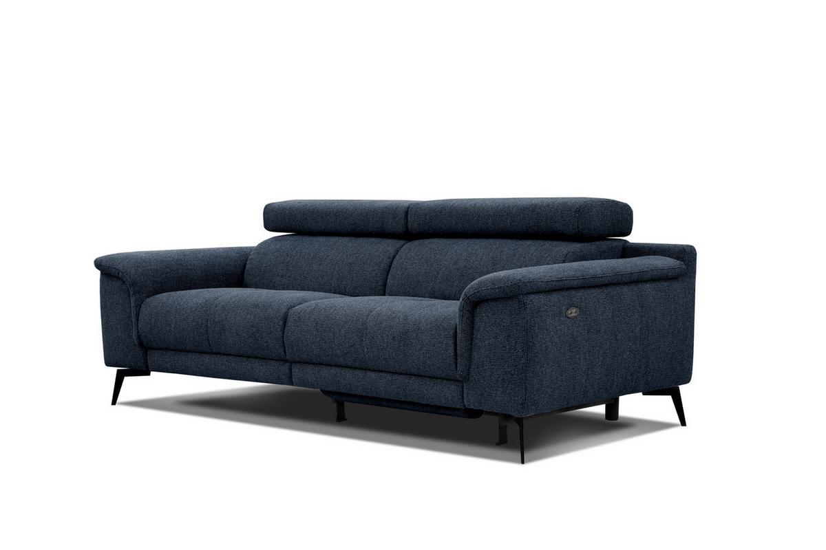 RELAXSOFA FIERO 3-Sitzer mit 1 Relaxfunktion, dunkelblau - Schwarz/Dunkelblau, Holzwerkstoff/Textil (212/82/103cm) - Wozimo