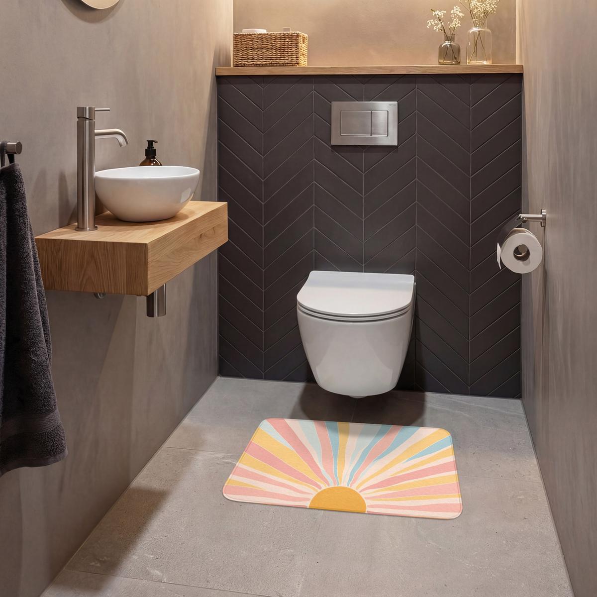 WC-VORLEGER Illustration - Sonne - Pastellfarben Toilettenvorleger 60x40 cm - Pastellblau, Textil (60/1cm) - OnlyWow