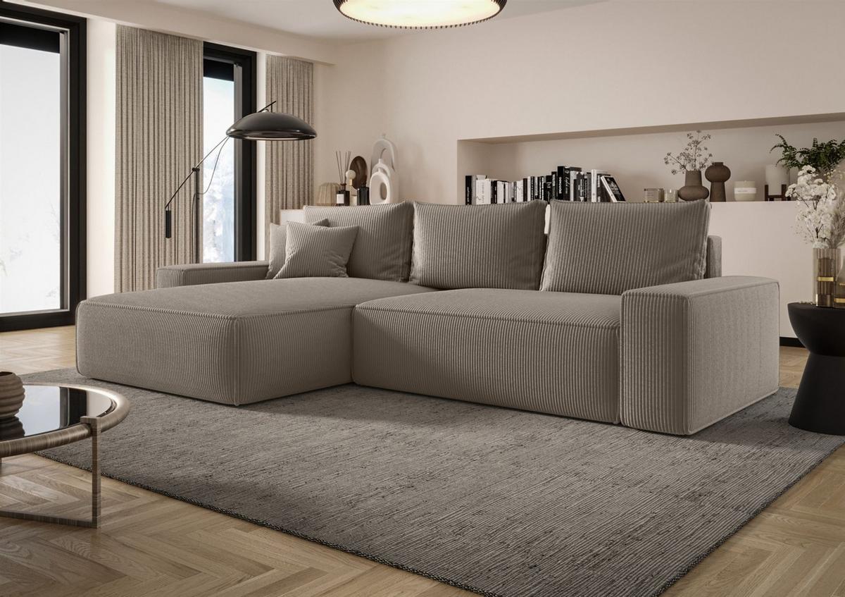 ECKSOFA Walken Mit Schlaffunktion - Hellbraun, Holzwerkstoff/Textil (280/185cm) - Fun Möbel