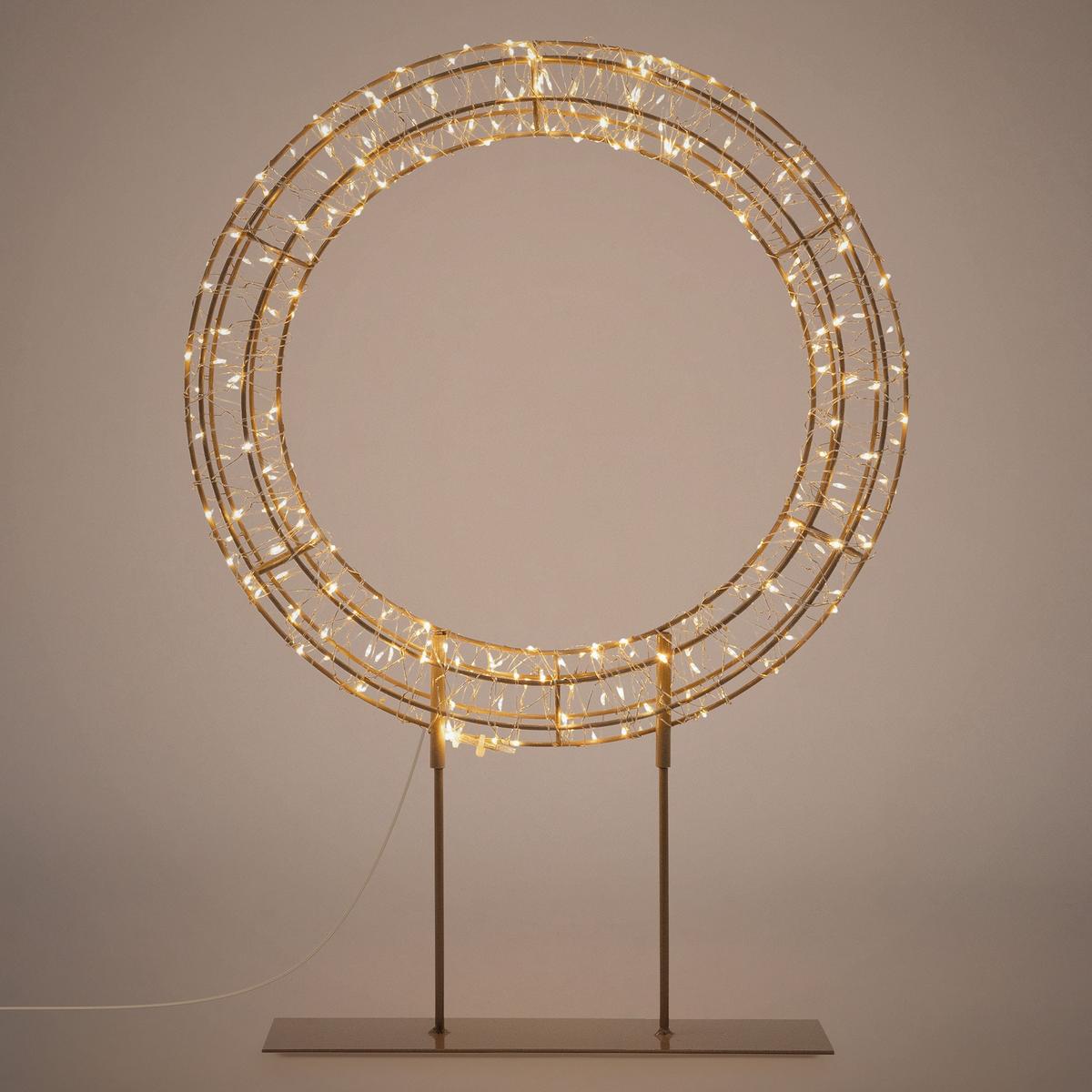 LED WEIHNACHTSKRANZ 53 cm mit Sockel Weihnachtsdeko mit Lichterkette 300 LED Warmweiß - Beige, Metall (38/53/8cm) - ECD-Germany
