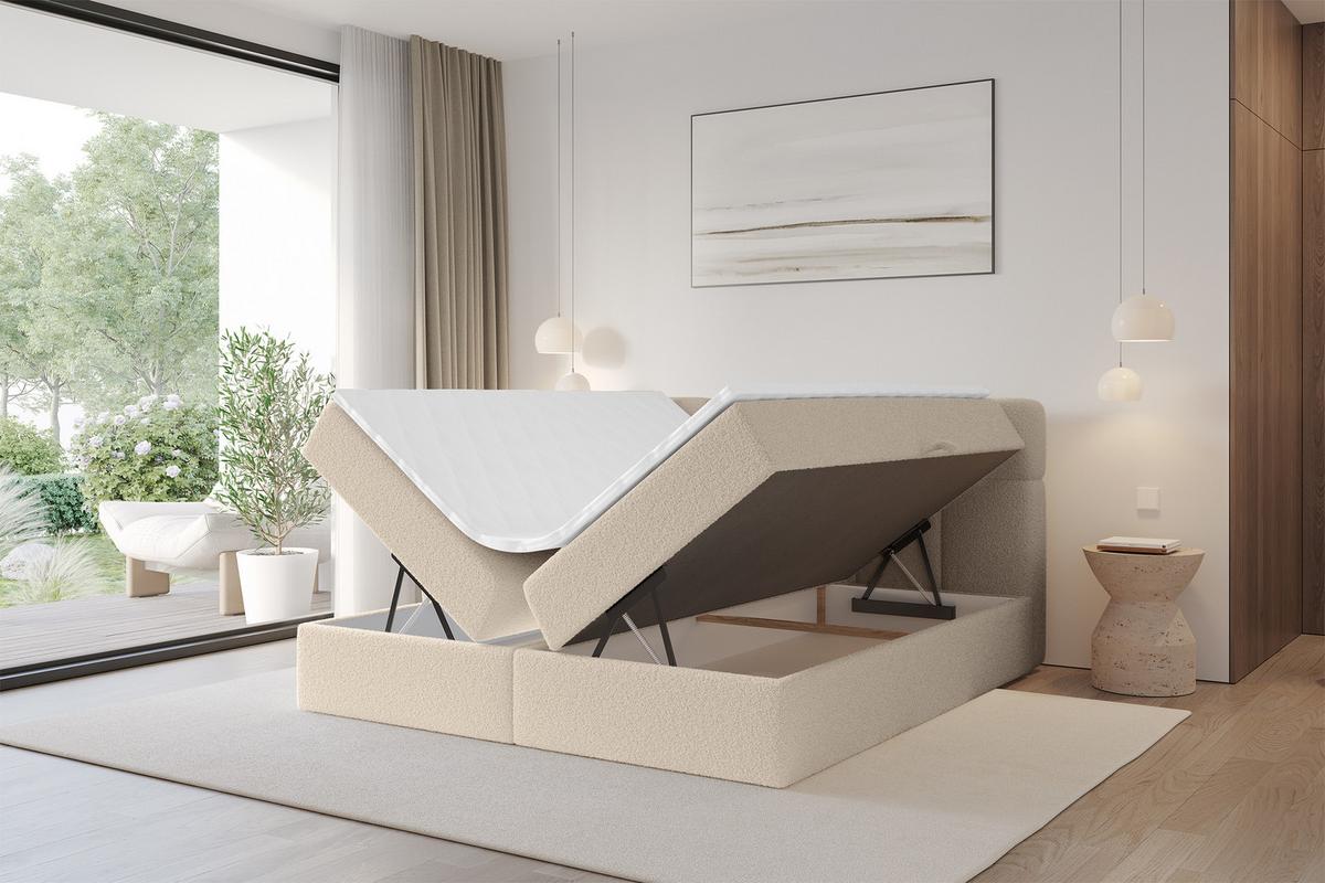 BOXBETT mit Matratze H3 - FAMA - 140x200 cm Dunkelbeige Quelle - Creme, Holzwerkstoff (140/200cm) - ALTDECOR
