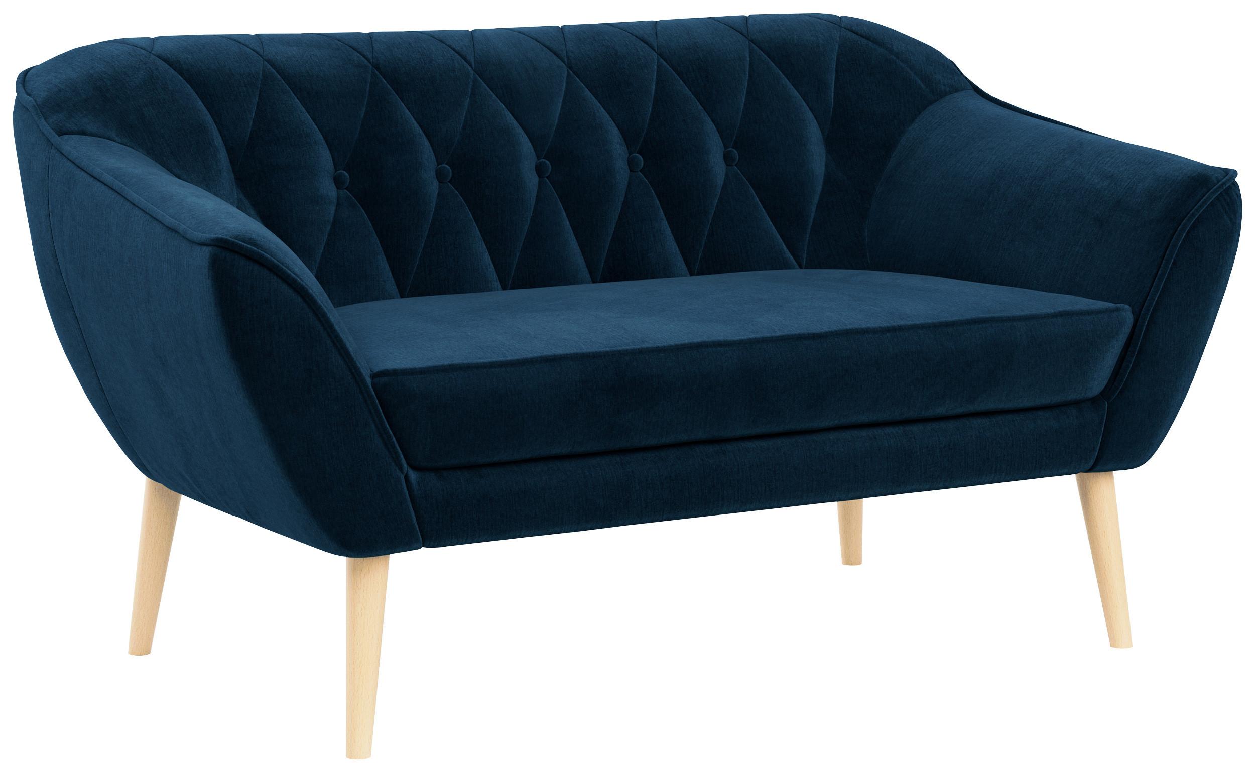 SOFA Pirs 2 Sitzer Velvet Dunkelblau - Dunkelblau/Braun, Holz/Textil (140/75/74cm) - MKS