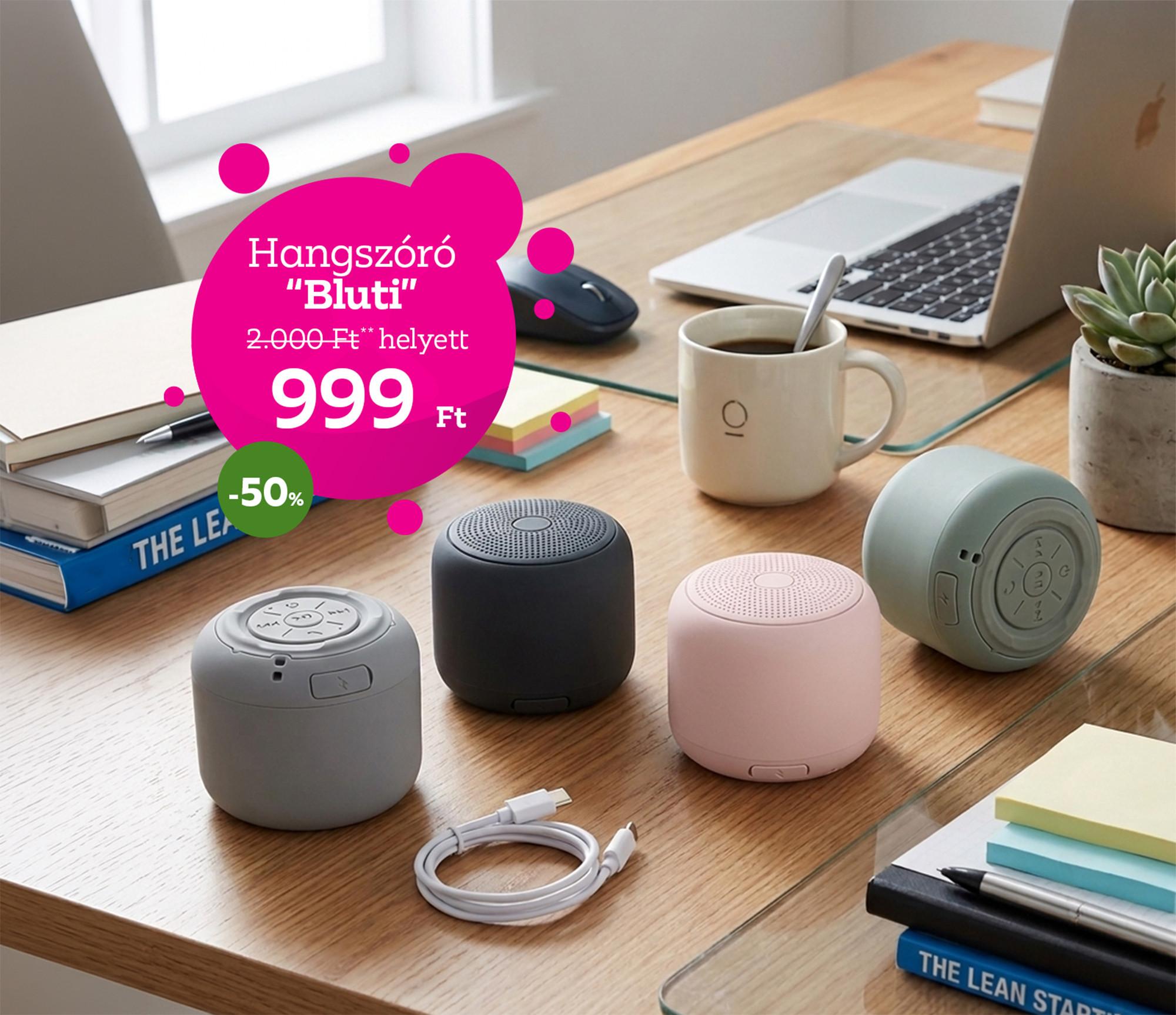 Bluti hangszóró 2000 forint helyett 999 forint, kedvezmény mértéke 50%
