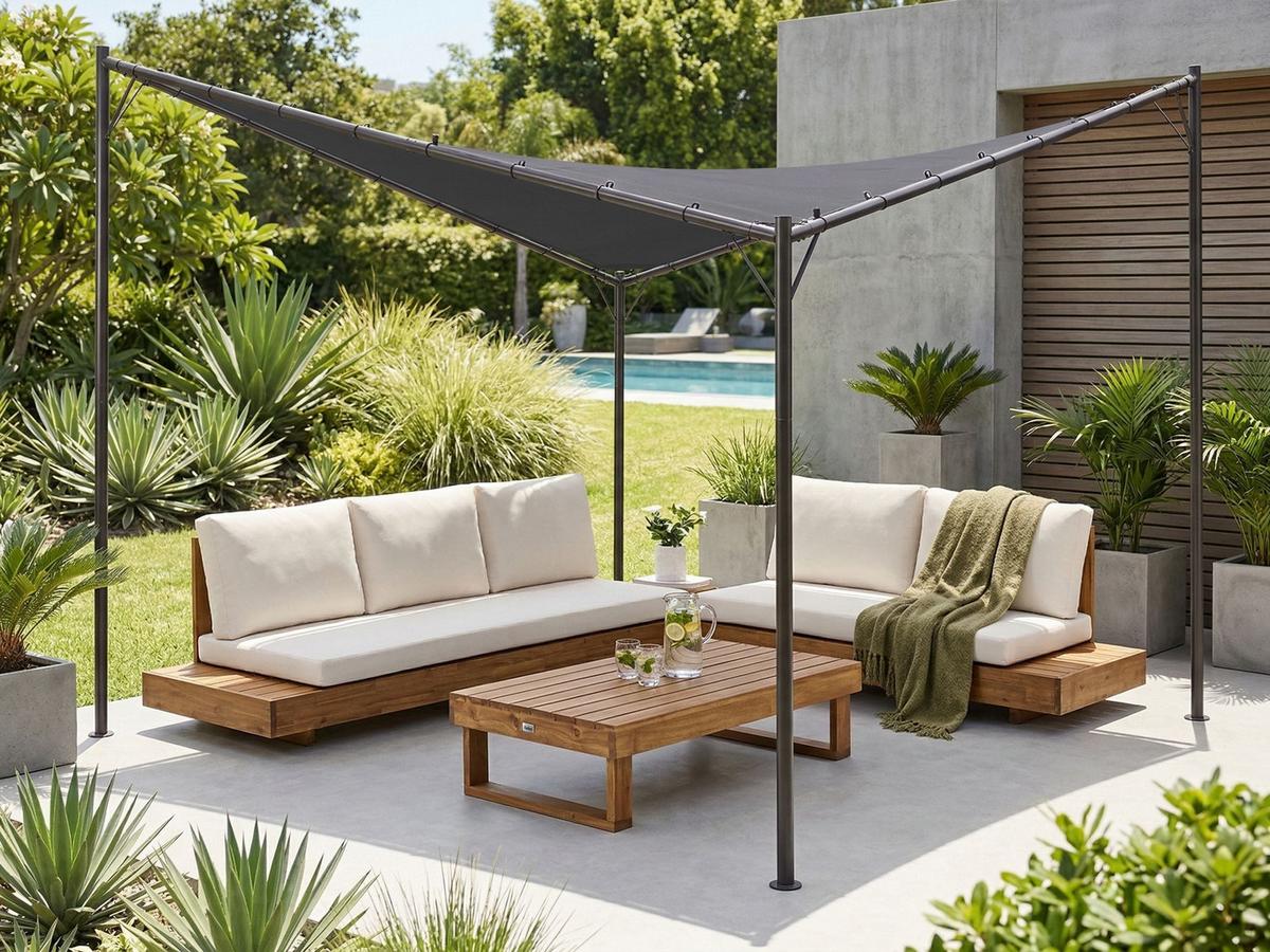 PAVILLON Metall 300 cm 300 cm Dunkelgrau Aventine - Dunkelgrau/Schwarz, Textil (300/260/300cm) - Beliani