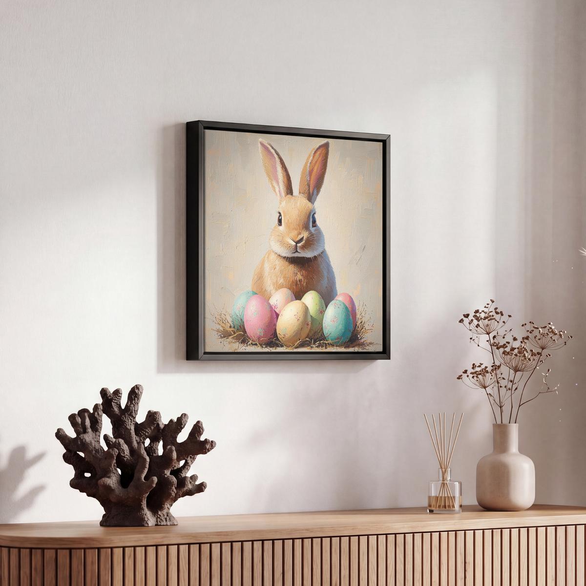LEINWAND Bilder mit Rahmen - Osterhase - Pastell - Eier - 20x20 - Beige, Textil (20/20cm) - MuchoWow