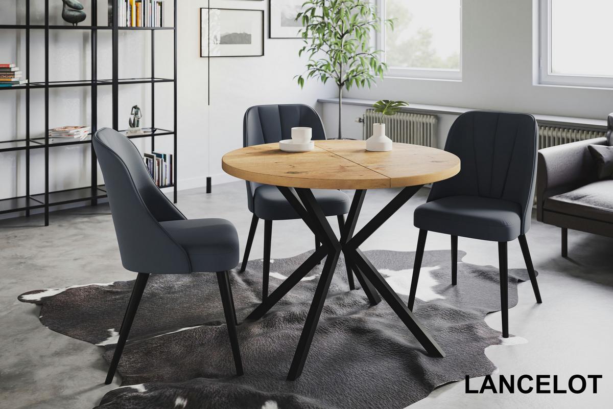RUNDER Esszimmertisch LOFT LITEN, ausziehbarer Tisch Durchmesser: 90 cm/170 cm, Wohnzimmertisch Farbe: Hellbraun, mit Metallbeinen in Farbe Schwarz - Beige/Schwarz, Holzwerkstoff (90/90/76cm) - Alpi-Möbel